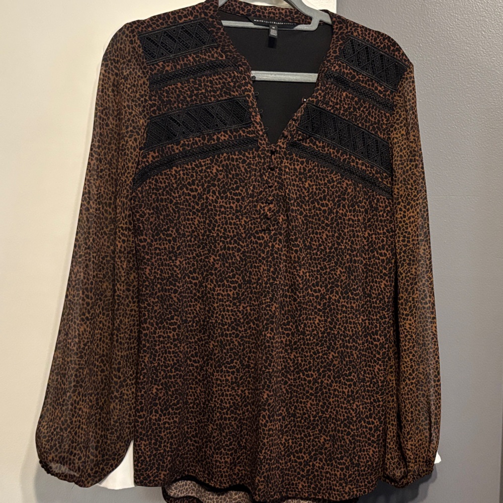 White House Black Market Brown and Black Blouse